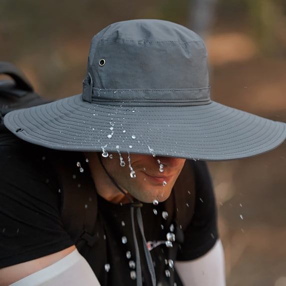 Xunmmm Men's Sun Hat Extra Wide Brim Windproof Strap Foldable Sunshade UPF 50+ Airy Lightweight Bucket Hat Fisherman Hat For Fishing Beach Hiking Dark Gray,One Size