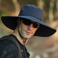 thumbnail image 1 of Xunmmm Men's Sun Hat Extra Wide Brim Windproof Strap Foldable Sunshade UPF 50+ Airy Lightweight Bucket Hat Fisherman Hat For Fishing Beach Hiking Navy,One Size, 1 of 6