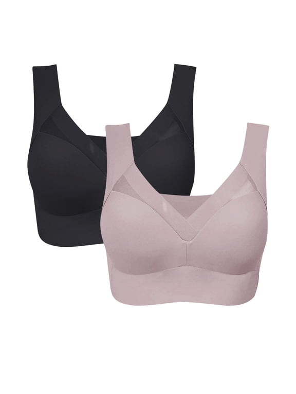 Pack Of 2 New Posture Correcting Bra Wireless Bra Breathable Comfortable Full Back Cover Plus Size Bra