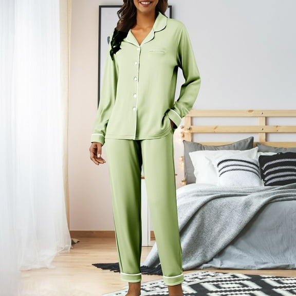Xunmmm Pajamas For Women Set Silk Pjs 2 Piece Satin Sleepwear Long Sleeve Button Down Lounge Sets With Pant