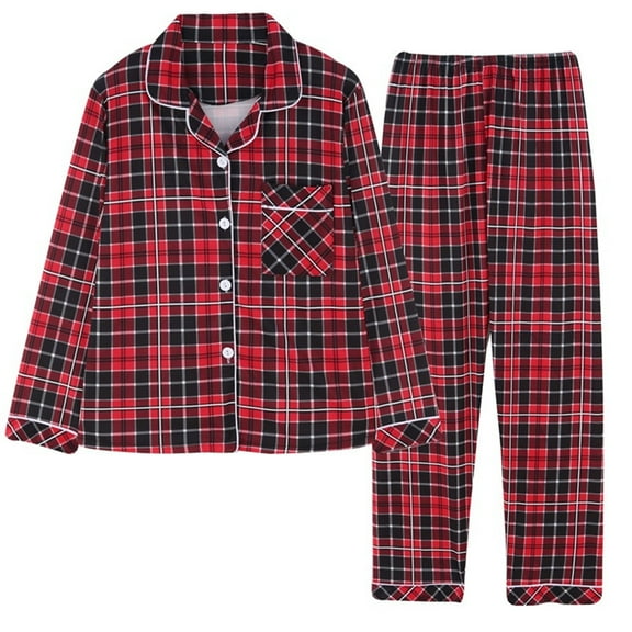 Xunmmm Pajamas Set for Womens 2 Piece Cotton Plaid Pjs Long Sleeve Sleepwear Soft Button Down Loungewear with Pockets