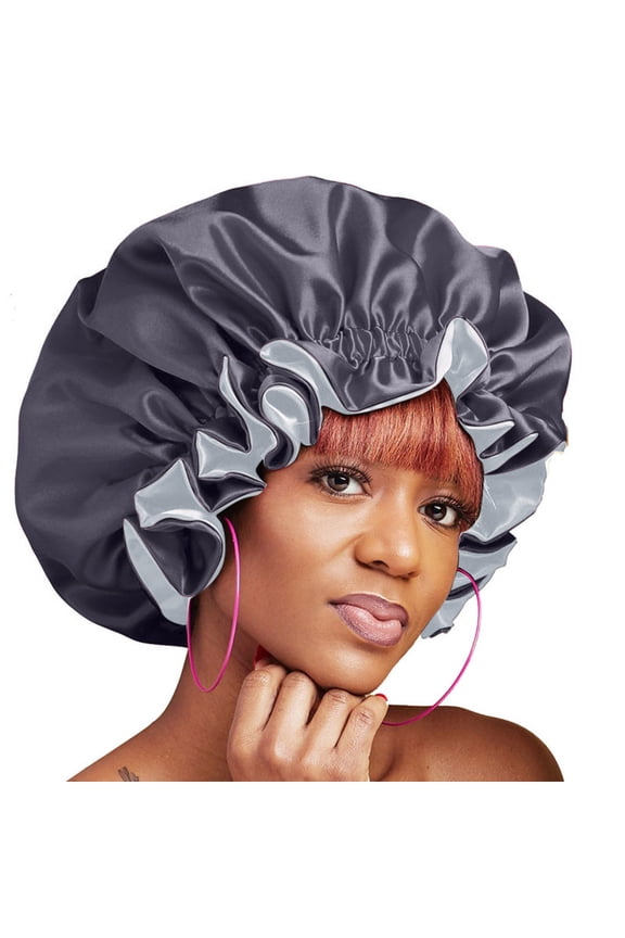 Satin Bonnet For Women Adjustable Double Layer Non-Slip Satin Silk Bonnet High Stretch Breathable Sleeping Cap Reduce Friction Hat Black,One Size