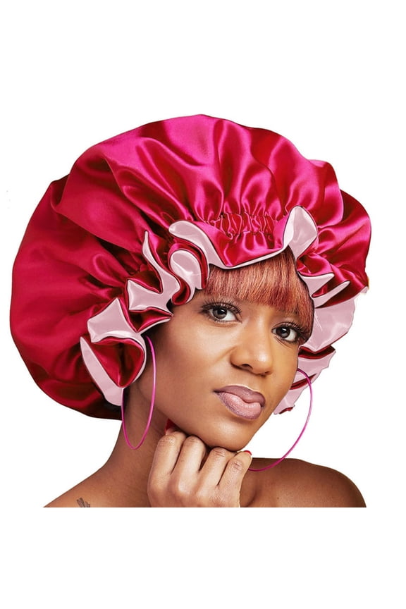 Satin Bonnet For Women Adjustable Double Layer Non-Slip Satin Silk Bonnet High Stretch Breathable Sleeping Cap Reduce Friction Hat Wine,One Size