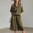thumbnail image 1 of Xunmmm Summer Two Piece Set for Women Loose Fit Cold Shoulder Half Zipper and Bermuda Shorts Set Solid Color Casual Two Piece Set Relaxed Fit Travel Wear, 1 of 4