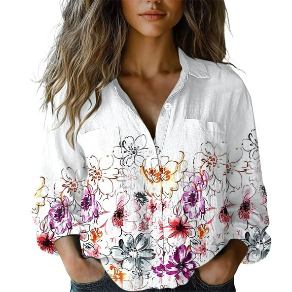 Endives Women Cotton Shirt Long Sleeve Blouse Printed Fashion Button Down Shirts Casual Tops Womens Long Sleeve Tops
