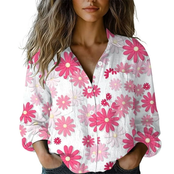 Endives Women Cotton Shirt Long Sleeve Blouse Printed Fashion Button Down Shirts Casual Tops Womens Long Sleeve Tops