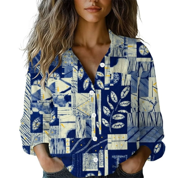 Endives Women Cotton Shirt Printed Fashion Button Down Shirts Long Sleeve Blouse Casual Tops Long Sleeve Shirts for Women