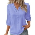 thumbnail image 1 of Endives Women Summer Lace V Neck Plain Lace Elegant Shirt Fashion Solid Color Elegant Blouse 3/4 Length Sleeve Plus Size Scrub Tops Womens Long Sleeve Tops, 1 of 4