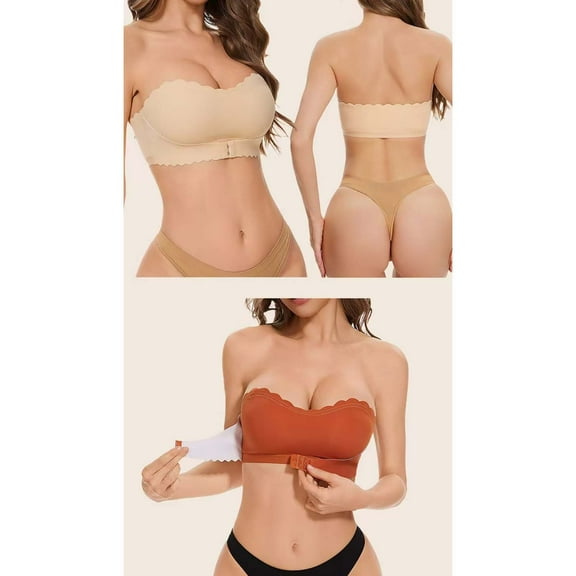 Xunmmm Women's Solid Color Strapless Gathered Front Buckle Strapless Underwear for Women's Non Slip Silicone Strip Back Women's Bra
