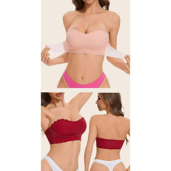 Xunmmm Women's Solid Color Strapless Gathered Front Buckle Strapless Underwear for Women's Non Slip Silicone Strip Back Women's Bra