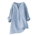 thumbnail image 1 of Endives Womens Cotton Linen Shirts Solid 3/4 Sleeve Summer Vacation Tunic Tops Long Sleeve Shirts Oversized Tshirts Casual V Neck Blouses Long Sleeve Shirts for Women, 1 of 3