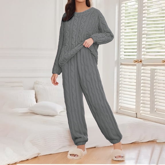 Xunmmm Womens Pajama Sets Fleece Pajamas Comfort Pullover Tops Sleep Pants Lounging Warm Sleepwear Loungewear Winter Women's Plus L-5XL Grey