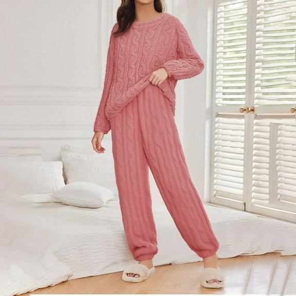 Xunmmm Womens Pajama Sets Fleece Pajamas Comfort Pullover Tops Sleep Pants Lounging Warm Sleepwear Loungewear Winter Women's Plus L-5XL Pink