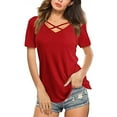 thumbnail image 1 of Endives Womens Summer Tops V Neck Short Sleeve Basic Plain Tee T Shirt Womens Short Sleeve Tops, 1 of 5