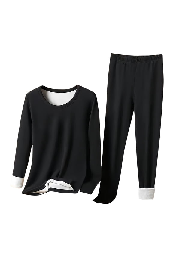 Womens Thermal Underwear Set Fleece Underwear Warm Winter Thermal Top And Bottom Multiple Sizes Black
