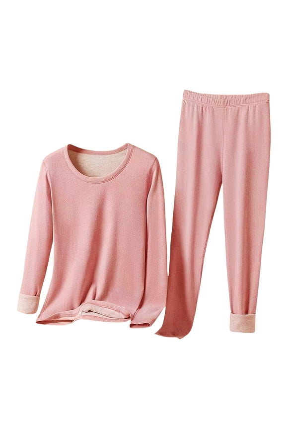 Womens Thermal Underwear Set Fleece Underwear Warm Winter Thermal Top And Bottom Multiple Sizes Pink
