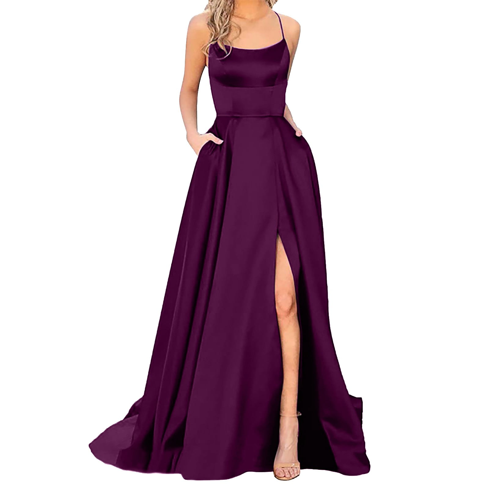 Xuplwnp Purple Women's Formal Dress Elegant Halter Backless Long