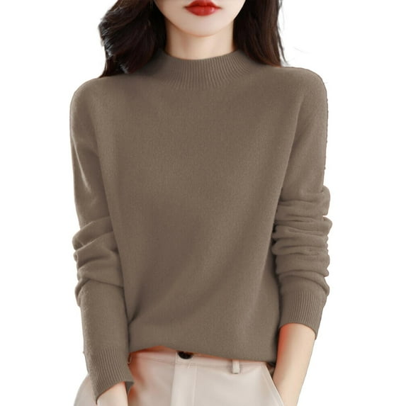 Xuplwnp Sweaters for Women's Semi Turtleneck Sweater Long Sleeve Solid Color Pullover With A Base Shirt Autumn And Winter Warm Loose Sweater