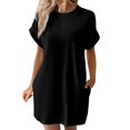 thumbnail image 1 of Xuplwnp Women's Casual Dress Solid Color Round Neck Bat Sleeve Short Sleeve Hidden Pockets Loose Casual Dress Womens Dresses Size XXL, 1 of 6