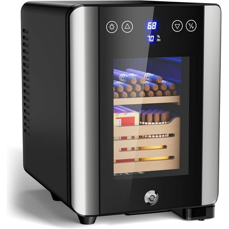 Xutumm 8L Electric Cigar Humidor Cabinet with Temperature Control - 80 Count Desktop Humidor with Digital Lock, Wood Shelves & Cooling Fridge for Home/Office Storage