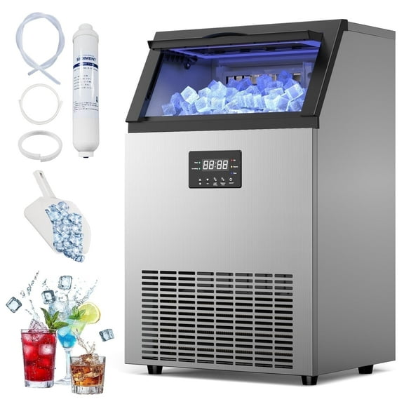 Xutumm Commercial Ice Machine 150LBS/24H,Storage 50LBS, Industrial Ice Maker,Ice Ready in 8-15min,with Self-Cleaning Mode,with Timing Function