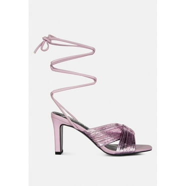 Xuxa Metallic Tie Up Italian Block Heel Sandals