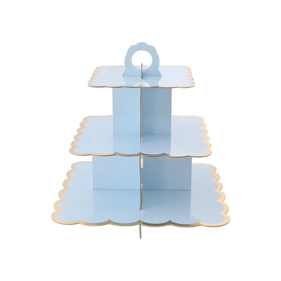 Xuyuer 11.41x11.22In Single Layer Gold Edge Disposable 3-Tier Cardboard Cupcake Stand, Flower Shape Dessert Display Tower, Recyclable Portable Pastry Holder For Birthday Party Tea Event,Blue