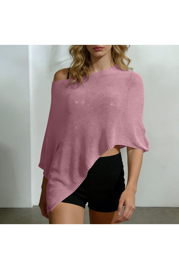 2026 Women's Designer Asymmetric Cape Poncho Sun Protection Top - Loose Relaxed Lightweight Ice Silk Knit Cover-Up