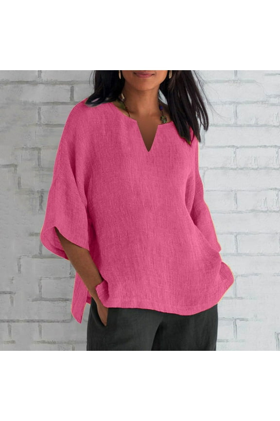 3/4 Length Sleeve Womens Tops V Neck Blouse Bottom Shirts Fashion Tunic 2026 Tees Spring Summer Clothes Regular-Fit T-Shirt (Available in Plus Size) Dressy Casual Pleated Work Blouses