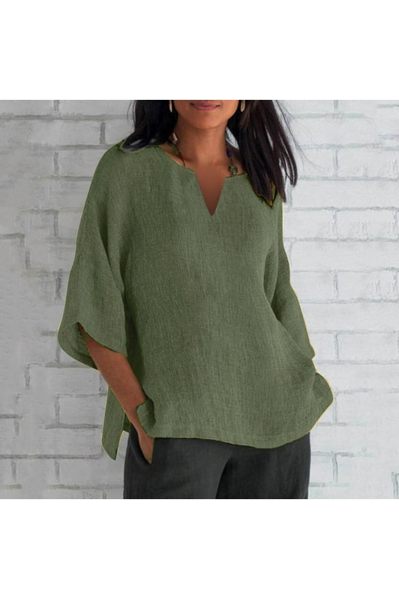 3/4 Length Sleeve Womens Tops V Neck Blouse Bottom Shirts Fashion Tunic 2026 Tees Spring Summer Clothes Regular-Fit T-Shirt (Available in Plus Size) Dressy Casual Pleated Work Blouses