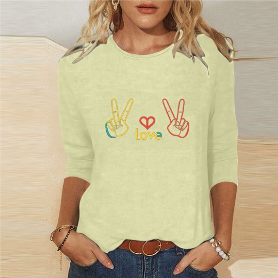 Xuyuer 3/4 Sleeve Shirts for Women Loose Fit Crewneck Dressy Casual Tops Lightweight Solid Color Comfy Cute T Shirts Basics Tees Casual Fashion Spring Summer T Shirts Business Work Tee Top