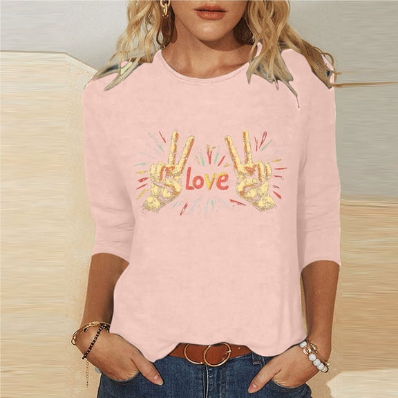 Xuyuer 3/4 Sleeve Shirts for Women Loose Fit Crewneck Dressy Casual Tops Lightweight Solid Color Comfy Cute T Shirts Basics Tees Casual Fashion Spring Summer T Shirts Business Work Tee Top