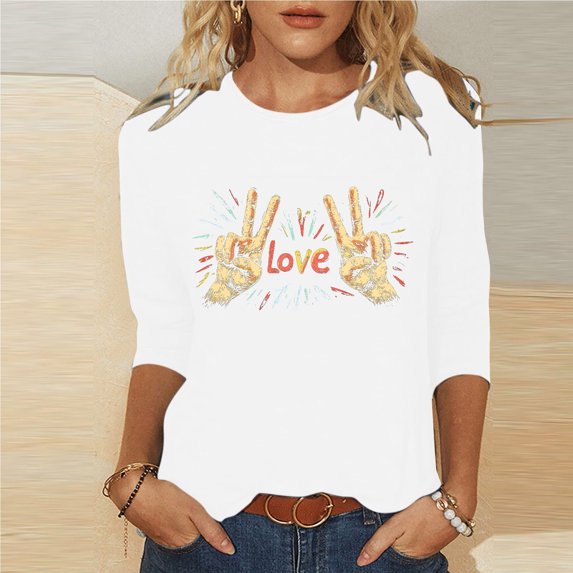 Xuyuer 3/4 Sleeve Shirts for Women Loose Fit Crewneck Dressy Casual Tops Lightweight Solid Color Comfy Cute T Shirts Basics Tees Casual Fashion Spring Summer T Shirts Business Work Tee Top