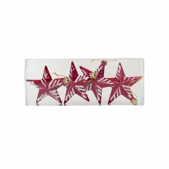 Xuyuer 4 Pack Red Star Christmas Tree Ornament, Xmas Tree Topper Pendant, Holiday Home Decoration, Red