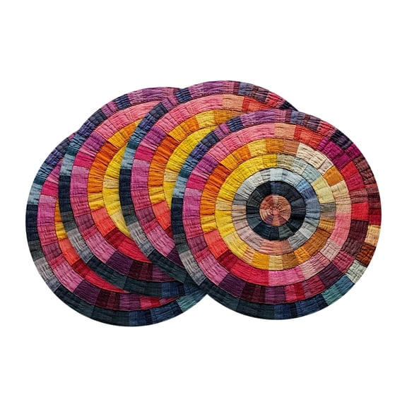 Xuyuer 4Pcs Round Boho Woven Linen Placemat Set, Fringe Macrame Heat Insulation Table Mats, Rustic Farmhouse Decor Coasters For Daily Family Dining & Holiday Table Layout, 14.9In,As Shown