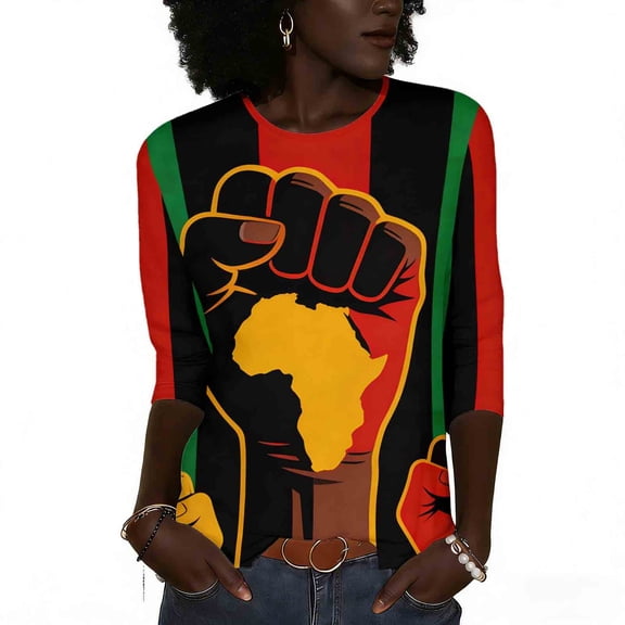 Xuyuer Black History Shirts for Women I Am Black History Month Shirt Round Neck Graphic African American 3/4 Sleeve Tee Tops