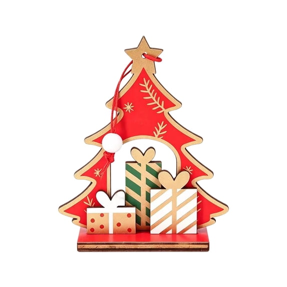 Xuyuer Cute Christmas Wooden Tabletop Ornament, Festive Wood Desktop Centerpiece for Home Office Shelf, Seasonal Xmas Party Decor Display Gift