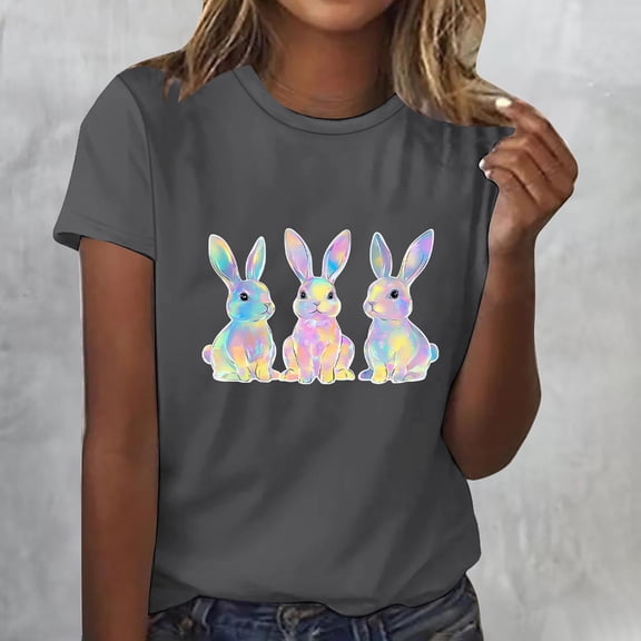 Xuyuer Easter Tshirt Women Tie Dye Happy Easter Tie Dye Shirts Funny Bunny T-Shirt Rabbit Graphic Short Sleeve Tee Tops Short Sleeved Round Neck Pullover Fashionable
