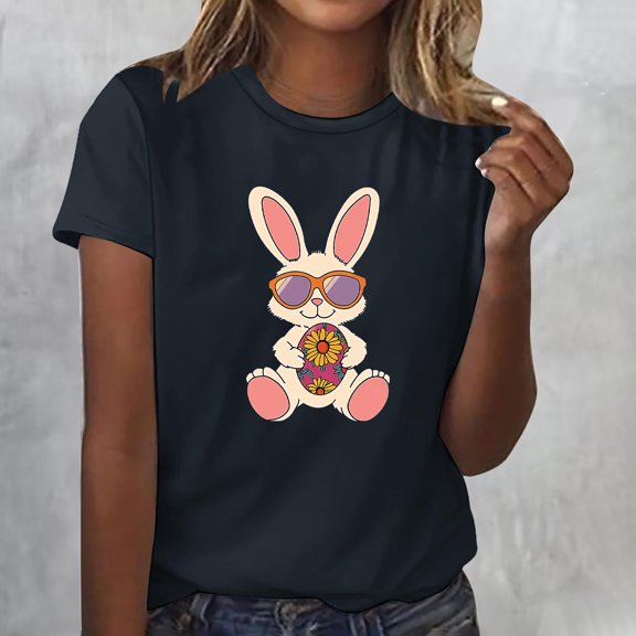 Xuyuer Easter Tshirt Women Tie Dye Happy Easter Tie Dye Shirts Funny Bunny T-Shirt Rabbit Graphic Short Sleeve Tee Tops Short Sleeved Round Neck Pullover Fashionable