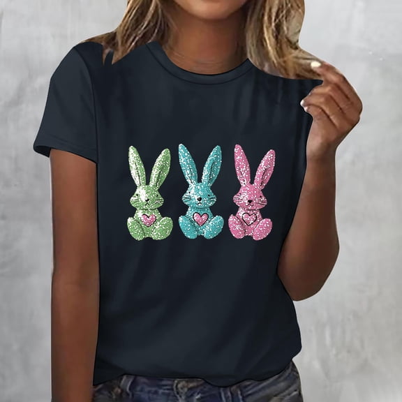 Xuyuer Easter Tshirt Women Tie Dye Happy Easter Tie Dye Shirts Funny Bunny T-Shirt Rabbit Graphic Short Sleeve Tee Tops Short Sleeved Round Neck Pullover Fashionable
