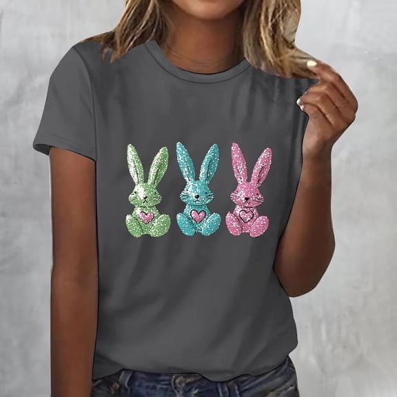 Xuyuer Easter Tshirt Women Tie Dye Happy Easter Tie Dye Shirts Funny Bunny T-Shirt Rabbit Graphic Short Sleeve Tee Tops Short Sleeved Round Neck Pullover Fashionable