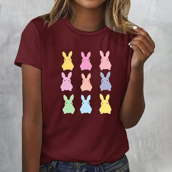 Xuyuer Easter Tshirt Women Tie Dye Happy Easter Tie Dye Shirts Funny Bunny T-Shirt Rabbit Graphic Short Sleeve Tee Tops Short Sleeved Round Neck Pullover Fashionable