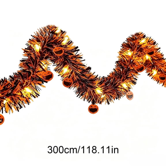 Xuyuer Halloween Pumpkin Ghost Bat Ribbon LED String Lights, Flexible PET Tinsel Battery Powered Garland, Spooky Window Table Party Ambient Decor Lamp,C