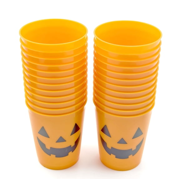Xuyuer Halloween Pumpkin Plastic Cups Set of 24, Reusable Party Drinkware with Classic Jack O Lantern Face for Holiday Party Table Home Decor, #3, #3
