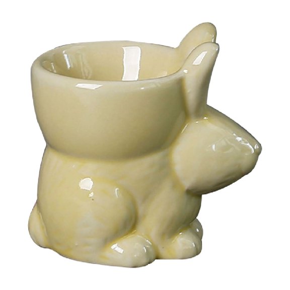 Xuyuer Hand Painted Bunny Ceramic Multi-Use Storage Container, Gloss Smooth Egg Cup Tray, Small Jewelry Makeup Sponge Storage Pot For Kitchen Tabletop Bedroom Vanity Decor,Yellow