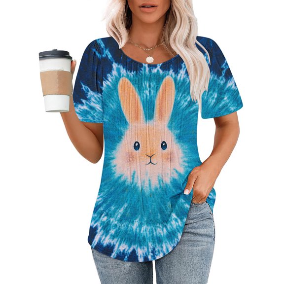 Xuyuer Happy Easter Family Matching Shirt Women Easter Sunday T-Shirt Cute Tie Dye Bunny Graphic Tee Holiday Short Sleeve Tops Funny Bunny T-Shirt Rabbit Graphic Tee Tops