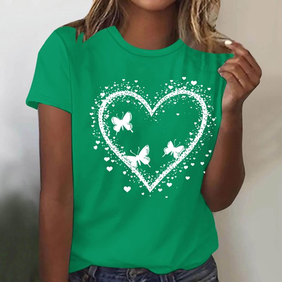 Xuyuer Ladies' Fashion Casual Lover Printed Round Neck Short Sleeved Shirt