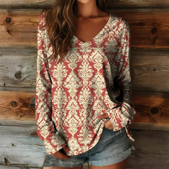 Xuyuer Long Sleeve Shirts for Women Casual V Neck Fall Tops Summer Work Blouses Clothes Tops for Women Shirt Loose Fall Tunic Tops Casual Work Blouse 2026