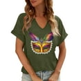 thumbnail image 1 of Xuyuer Mardi Gras V-Neck T-Shirt for Women Hearts Beads Carnival Tuesday Parade Loose Top short Sleeve Casual Tee Tshirts S-2XL Pattern T-Shirt - Casual Short-Sleeved Retro, 1 of 6