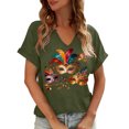thumbnail image 1 of Xuyuer Mardi Gras V-Neck T-Shirt for Women Hearts Beads Carnival Tuesday Parade Loose Top short Sleeve Casual Tee Tshirts S-2XL Pattern T-Shirt - Casual Short-Sleeved Retro, 1 of 6